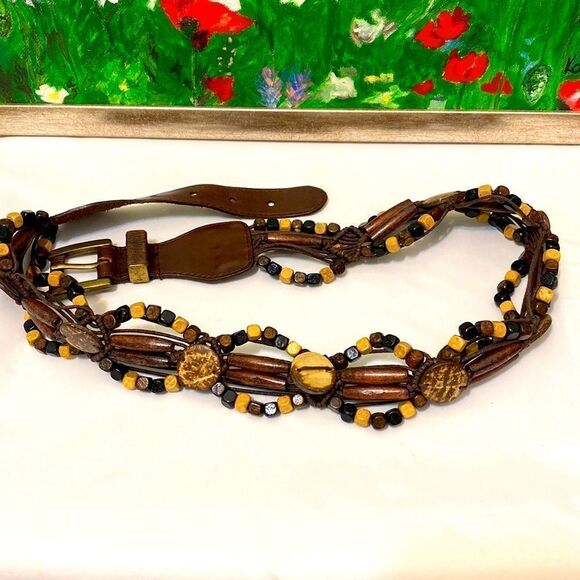 Nine West Leather Wooden Beats and Thread Belt - Picture 4 of 5